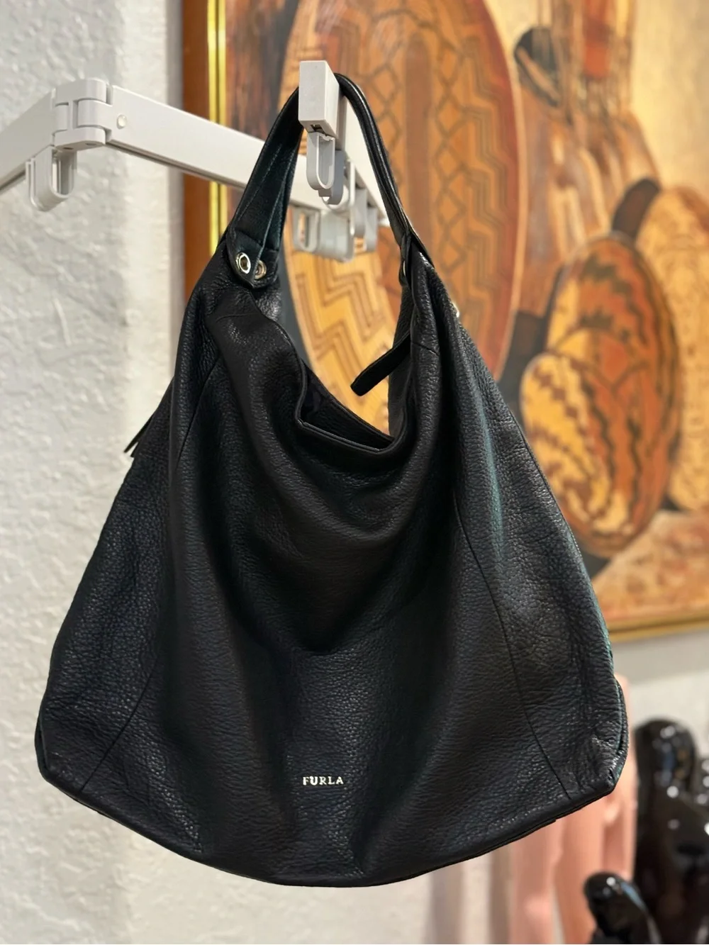 Furla Black Pebbled Leather Hobo Bag